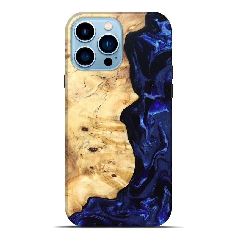 iPhone 14 Pro Max Wood Live Edge Phone Case - Ayana (Blue, 829858)
