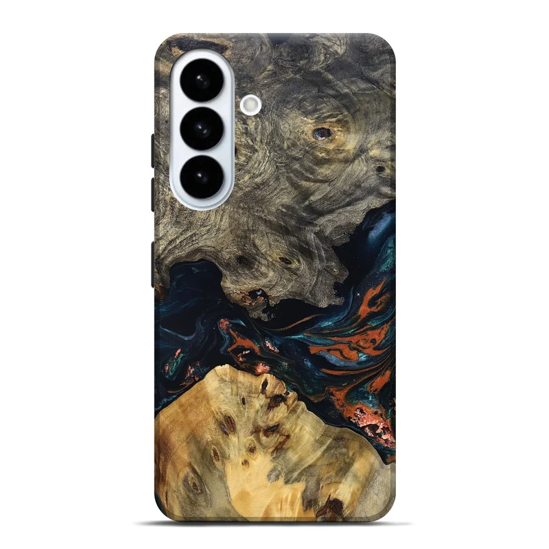 Galaxy S26 Plus Wood Live Edge Phone Case - Yehuda (Teal & Gold, 829836)