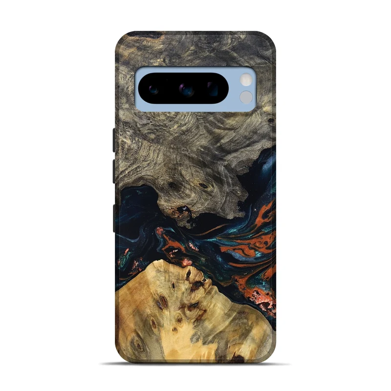 Pixel 8 Pro Wood Live Edge Phone Case - Yehuda (Teal & Gold, 829836)