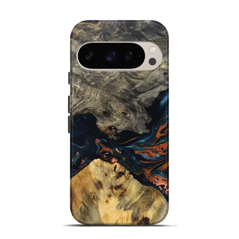 Pixel 10 Pro Wood Live Edge Phone Case - Yehuda (Teal & Gold, 829836)