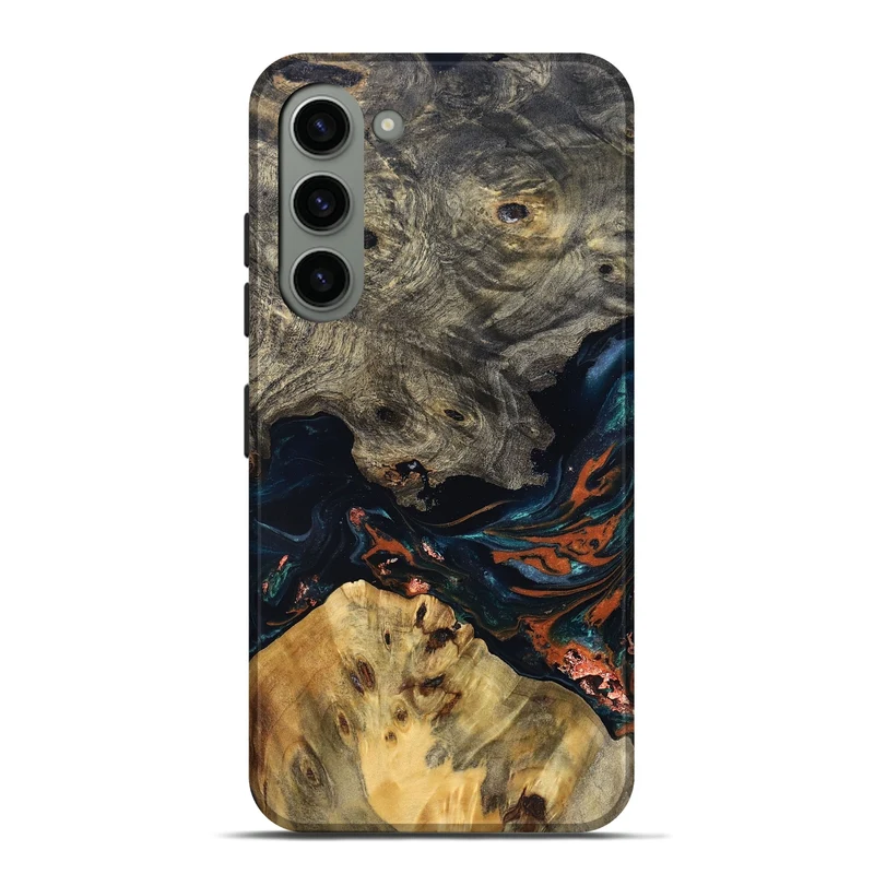 Galaxy S23 Plus Wood Live Edge Phone Case - Yehuda (Teal & Gold, 829836)