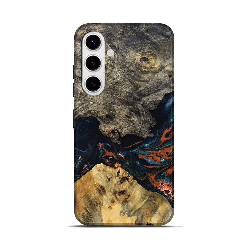 Galaxy S25 Wood Live Edge Phone Case - Yehuda (Teal & Gold, 829836)