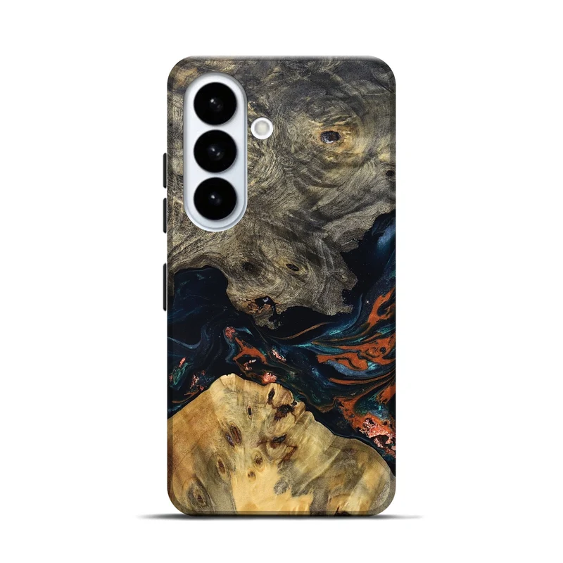 Galaxy S26 Wood Live Edge Phone Case - Yehuda (Teal & Gold, 829836)