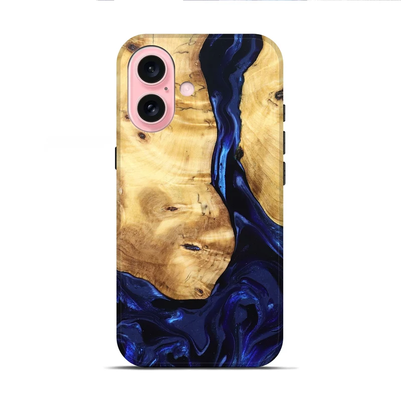 iPhone 16 Wood Live Edge Phone Case - Tayla (Blue, 829853)