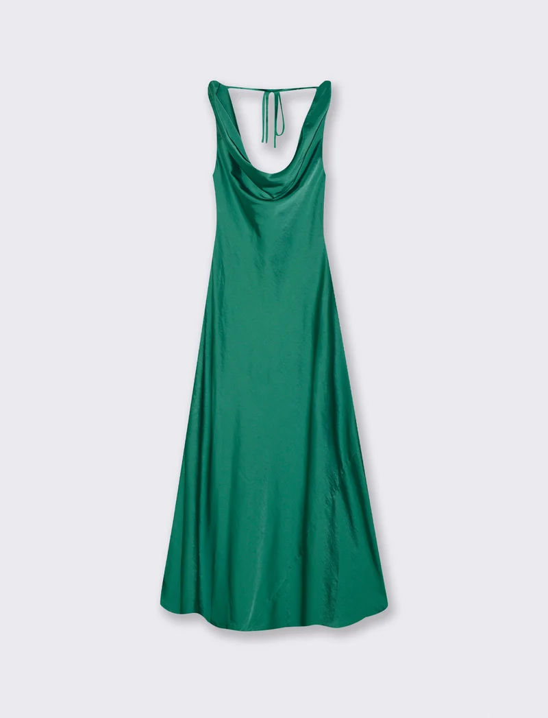 Vestito lungo con scollo morbido e V - Verde foresta