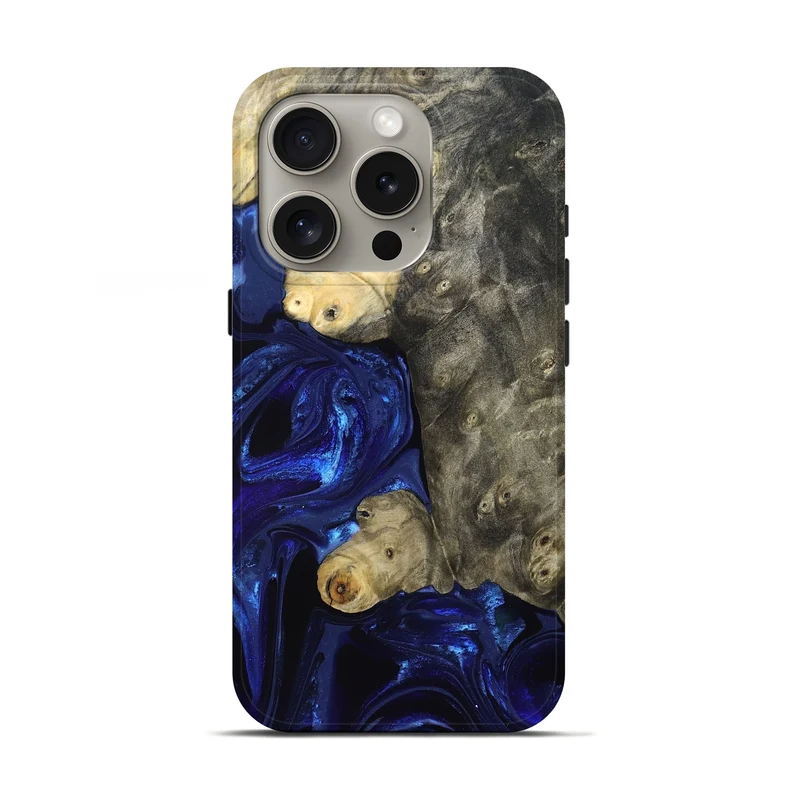 iPhone 16 Pro Wood Live Edge Phone Case - Paige (Blue, 829854)