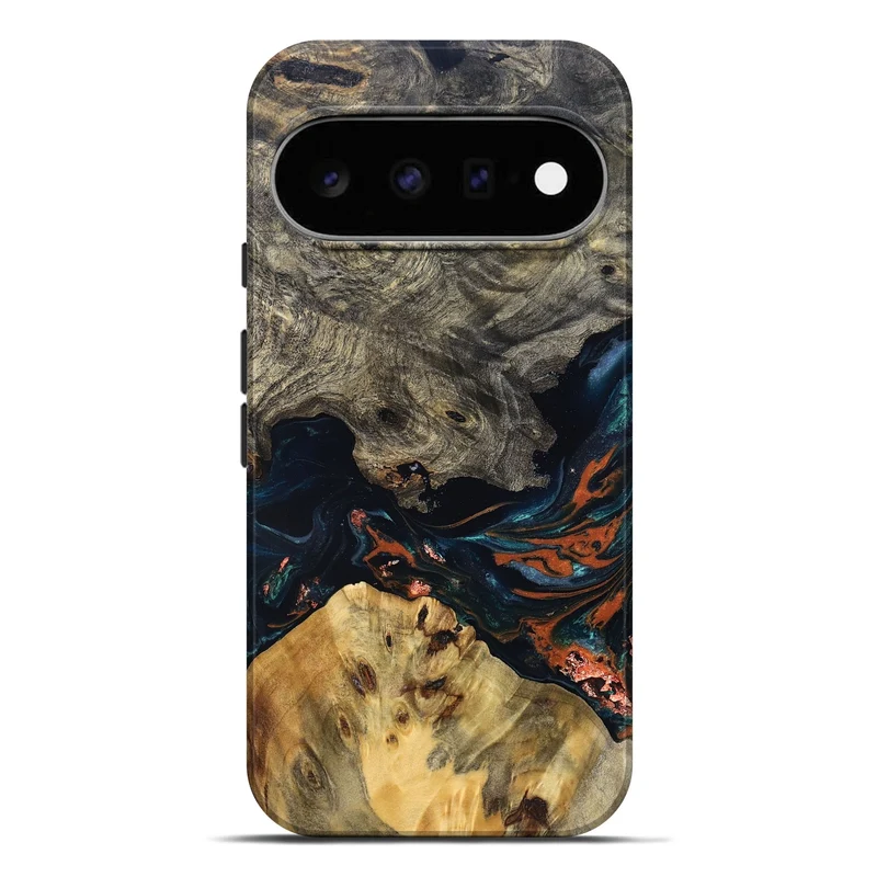 Pixel 11 Pro XL Wood Live Edge Phone Case - Yehuda (Teal & Gold, 829836)