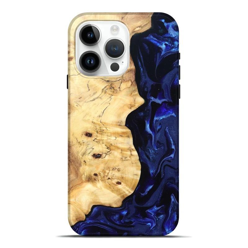 iPhone 15 Pro Max Wood Live Edge Phone Case - Ayana (Blue, 829858)