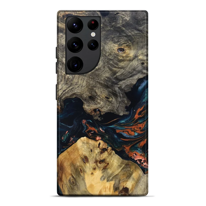Galaxy S22 Ultra Wood Live Edge Phone Case - Yehuda (Teal & Gold, 829836)