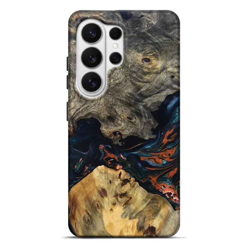Galaxy S26 Ultra Wood Live Edge Phone Case - Yehuda (Teal & Gold, 829836)