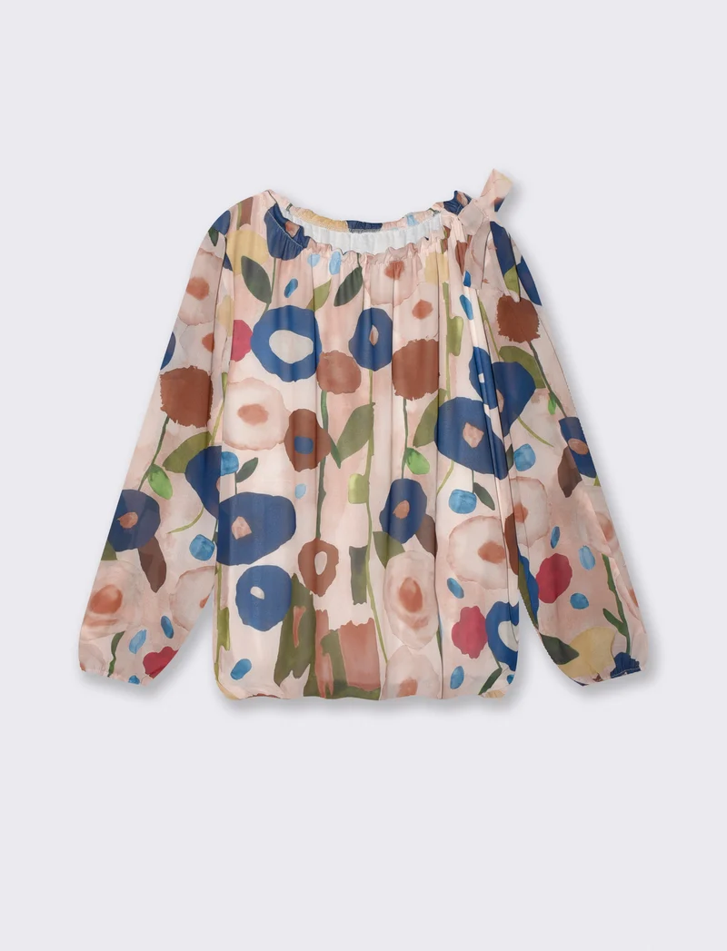 Casacca a manica lunga con scollo arricciato - Beige