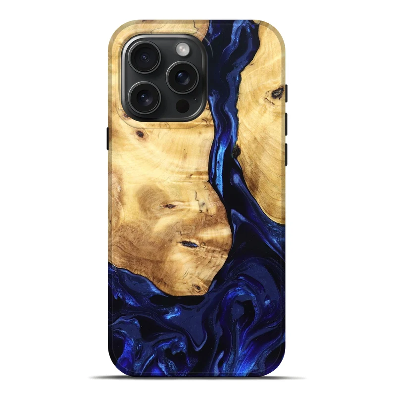 iPhone 16 Pro Max Wood Live Edge Phone Case - Tayla (Blue, 829853)