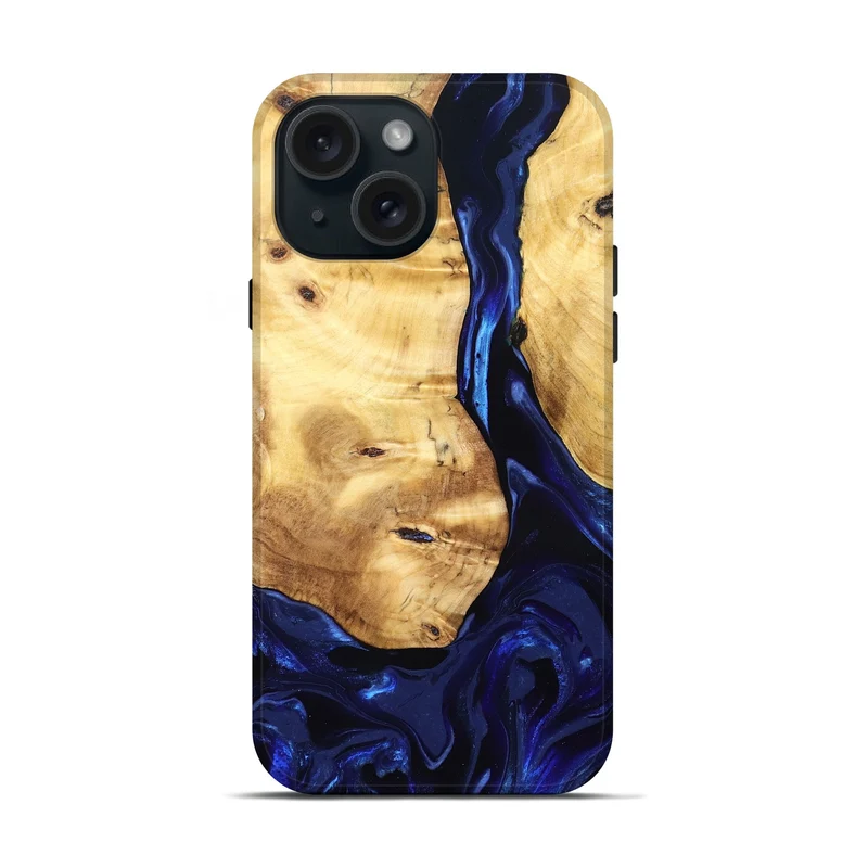 iPhone 15 Wood Live Edge Phone Case - Tayla (Blue, 829853)