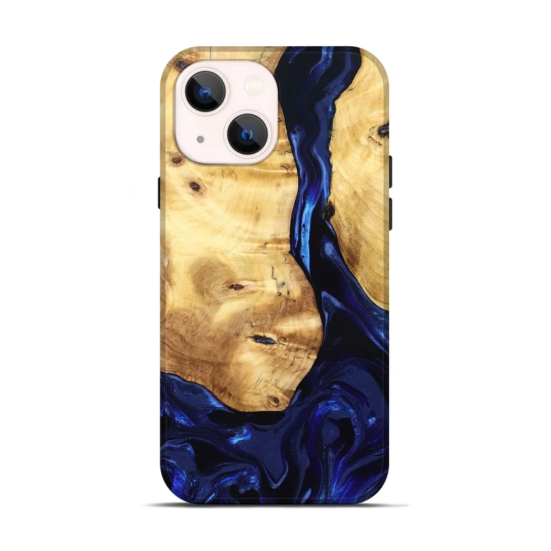 iPhone 14 Wood Live Edge Phone Case - Tayla (Blue, 829853)