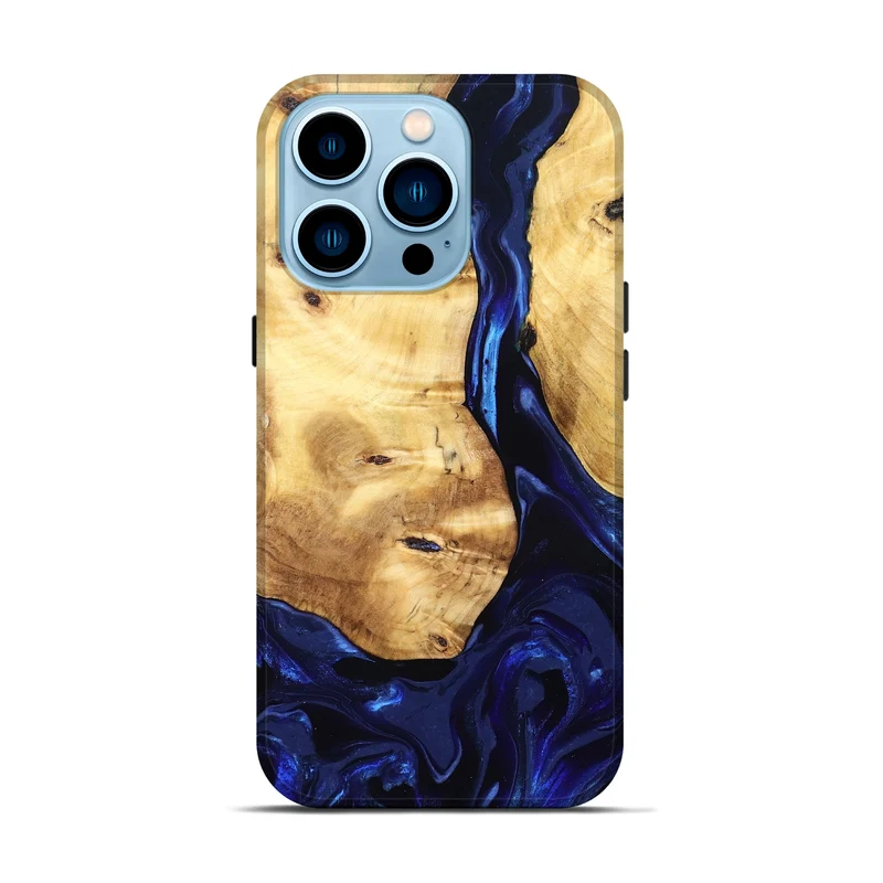 iPhone 14 Pro Wood Live Edge Phone Case - Tayla (Blue, 829853)