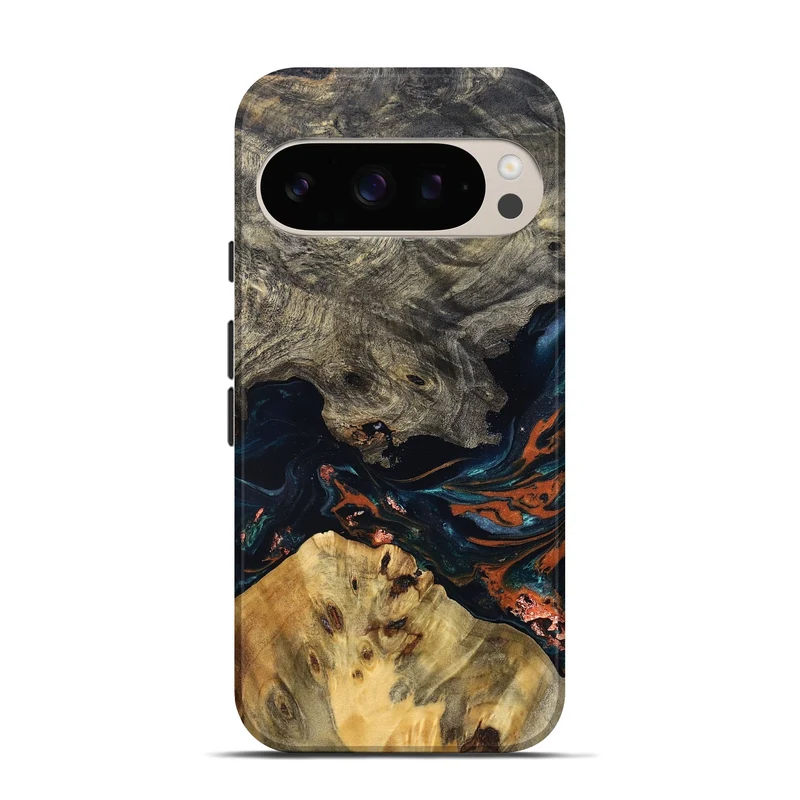 Pixel 10 Wood Live Edge Phone Case - Yehuda (Teal & Gold, 829836)