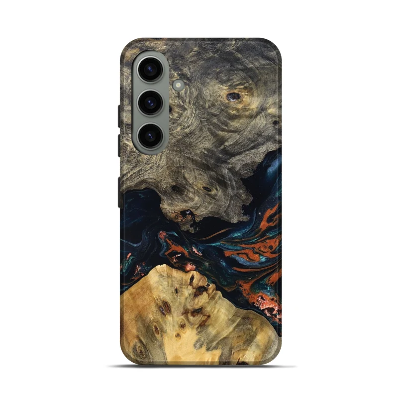 Galaxy S24 Wood Live Edge Phone Case - Yehuda (Teal & Gold, 829836)