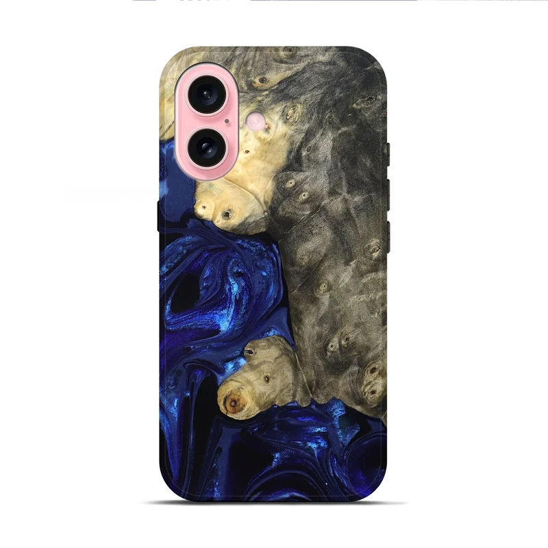 iPhone 16 Wood Live Edge Phone Case - Paige (Blue, 829854)