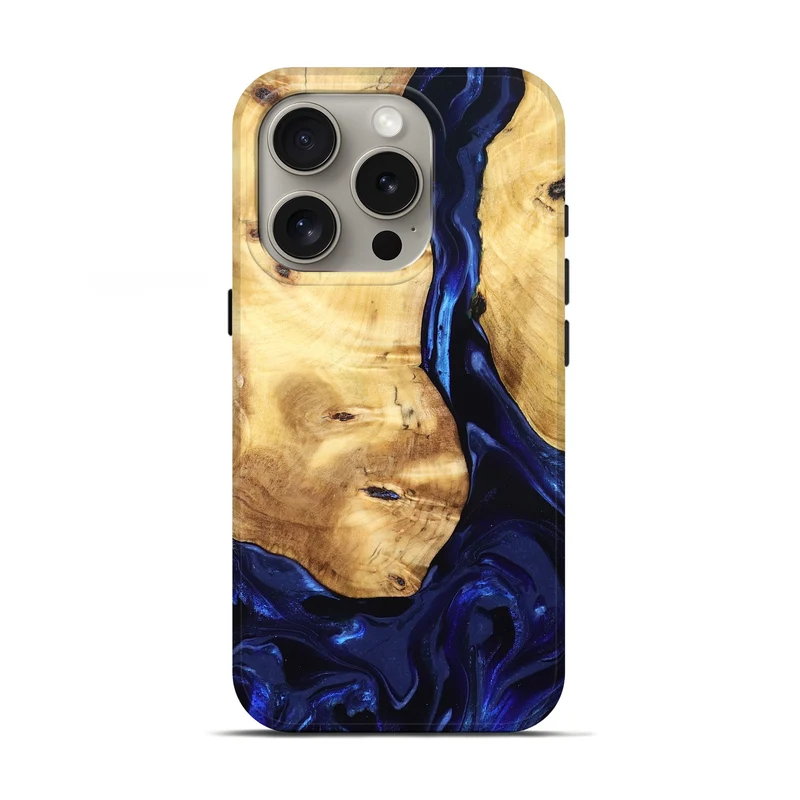 iPhone 16 Pro Wood Live Edge Phone Case - Tayla (Blue, 829853)