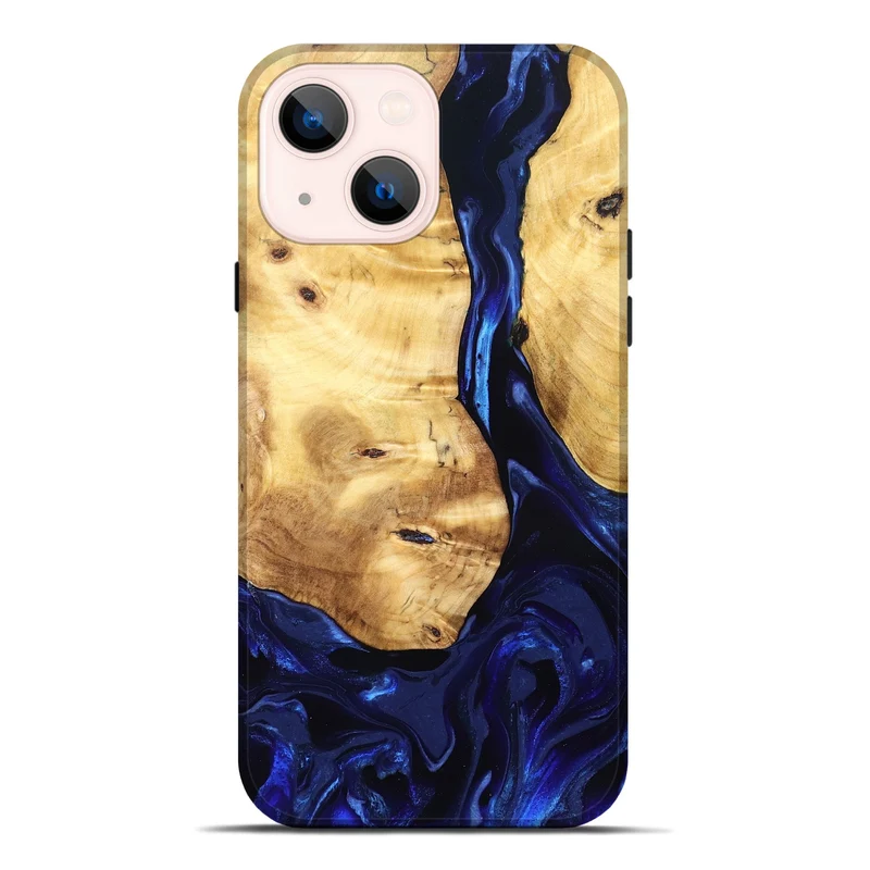 iPhone 14 Plus Wood Live Edge Phone Case - Tayla (Blue, 829853)