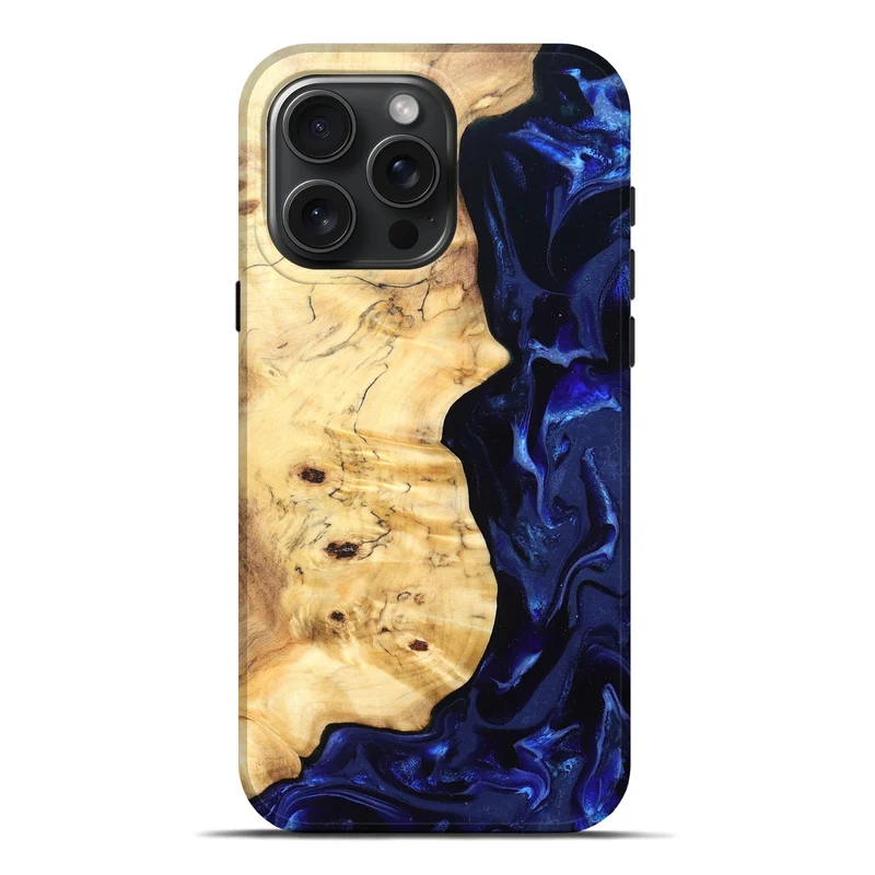 iPhone 16 Pro Max Wood Live Edge Phone Case - Ayana (Blue, 829858)