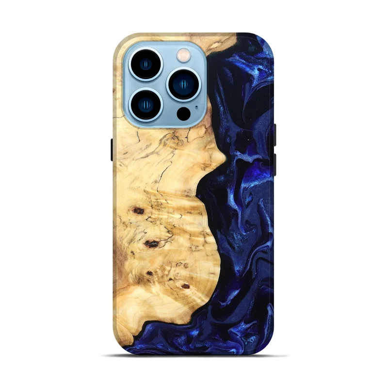 iPhone 14 Pro Wood Live Edge Phone Case - Ayana (Blue, 829858)