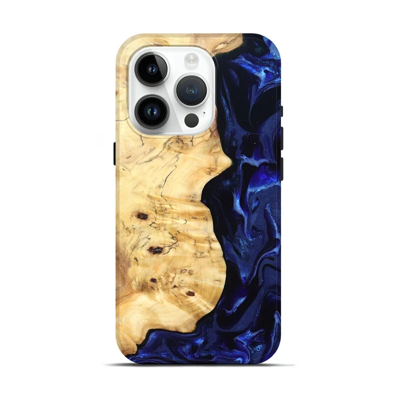 iPhone 15 Pro Wood Live Edge Phone Case - Ayana (Blue, 829858)