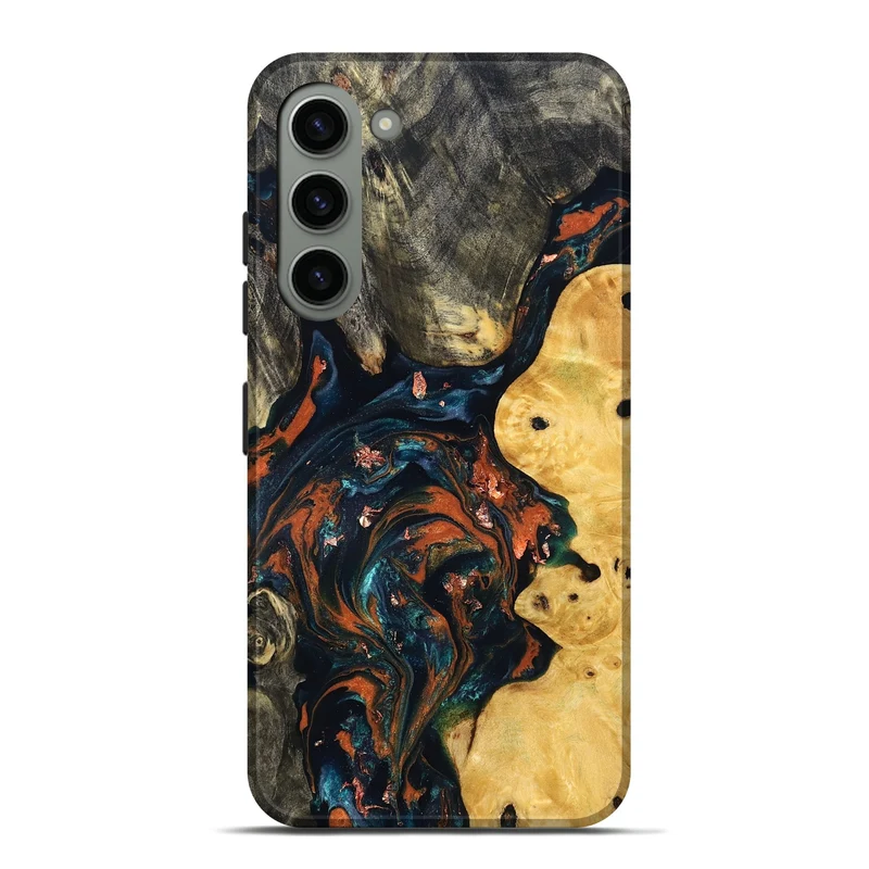 Galaxy S23 Plus Wood Live Edge Phone Case - Joana (Teal & Gold, 829855)