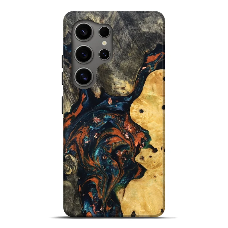Galaxy S25 Ultra Wood Live Edge Phone Case - Joana (Teal & Gold, 829855)