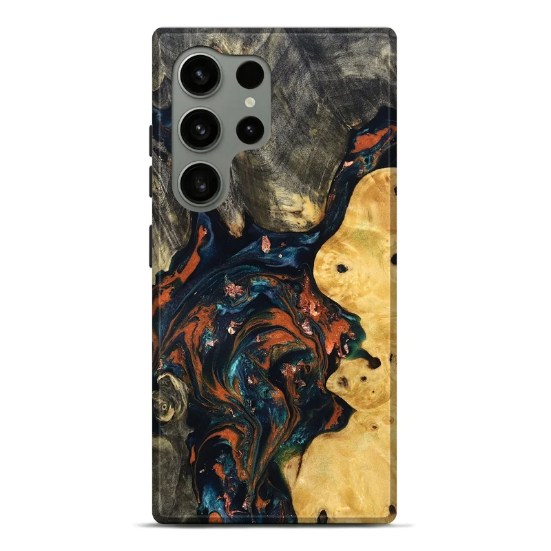 Galaxy S24 Ultra Wood Live Edge Phone Case - Joana (Teal & Gold, 829855)