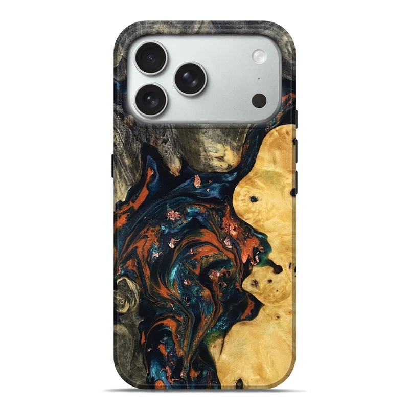 iPhone 18 Pro Max Wood Live Edge Phone Case - Joana (Teal & Gold, 829855)