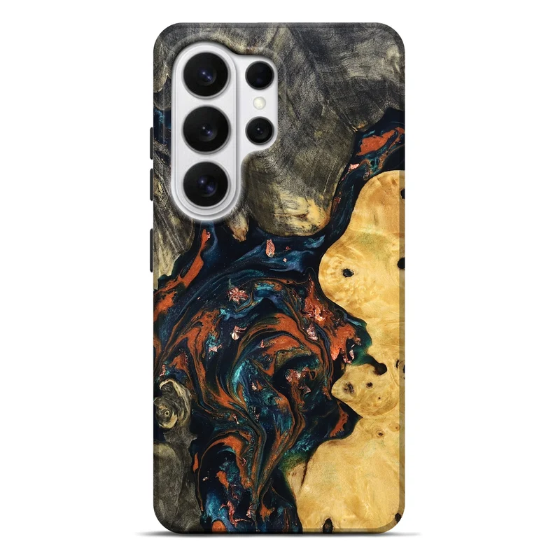 Galaxy S26 Ultra Wood Live Edge Phone Case - Joana (Teal & Gold, 829855)