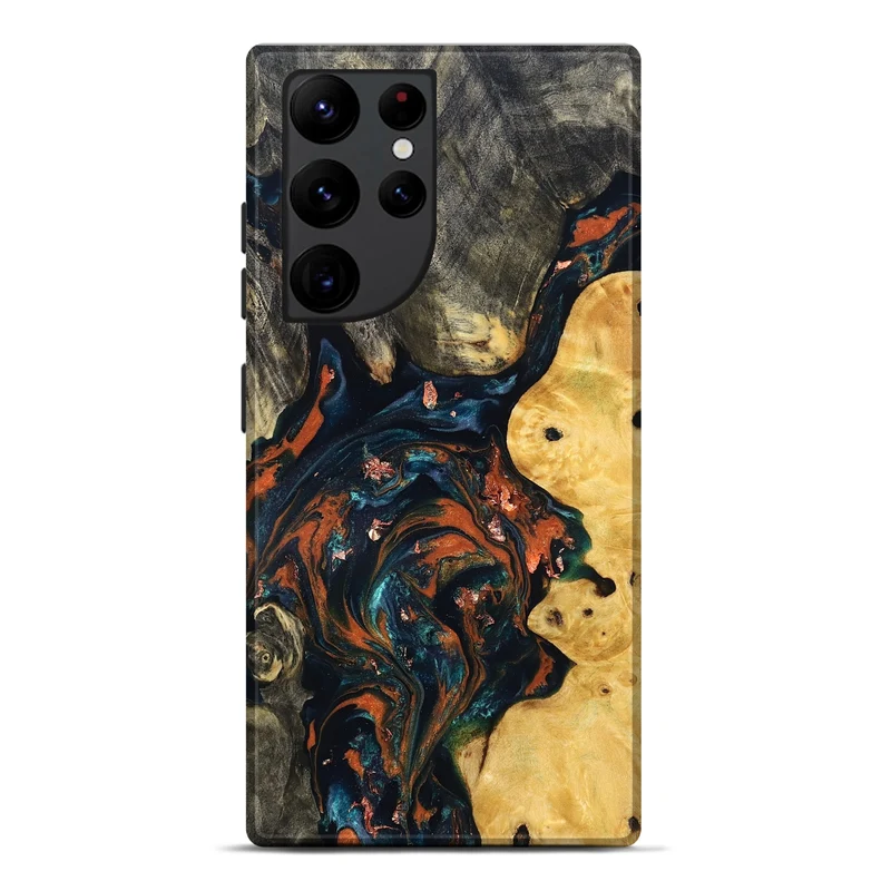 Galaxy S22 Ultra Wood Live Edge Phone Case - Joana (Teal & Gold, 829855)