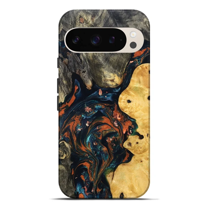 Pixel 9 Pro XL Wood Live Edge Phone Case - Joana (Teal & Gold, 829855)