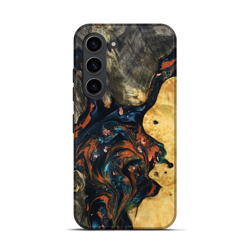 Galaxy S23 Wood Live Edge Phone Case - Joana (Teal & Gold, 829855)