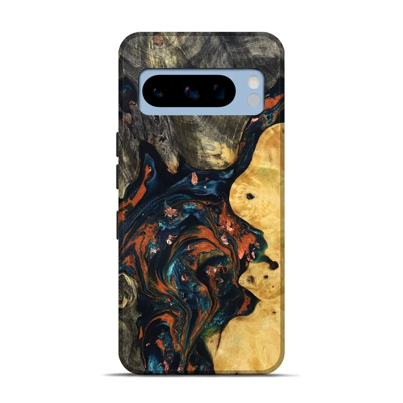 Pixel 8 Pro Wood Live Edge Phone Case - Joana (Teal & Gold, 829855)
