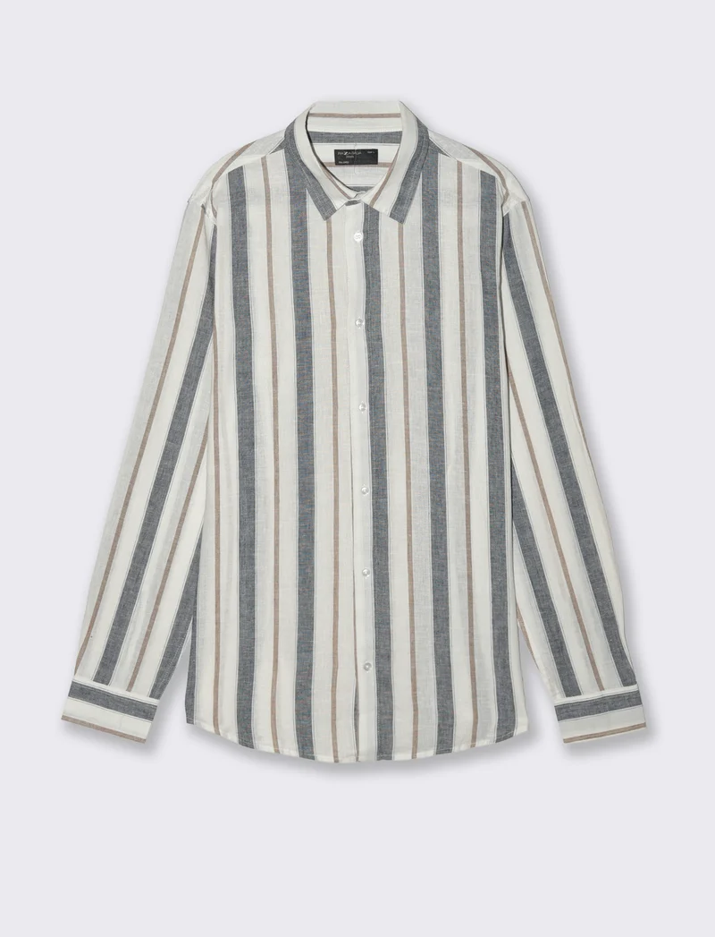 Camicia a righe in cotone e lino - Bianco