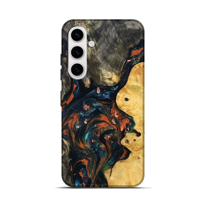 Galaxy S25 Wood Live Edge Phone Case - Joana (Teal & Gold, 829855)