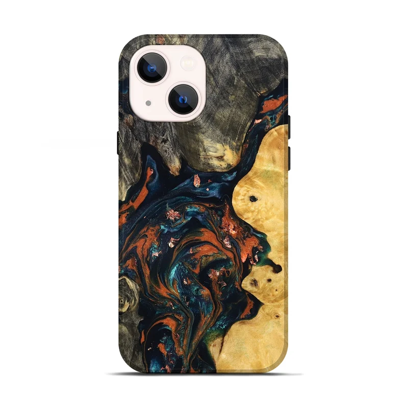 iPhone 13 Wood Live Edge Phone Case - Joana (Teal & Gold, 829855)