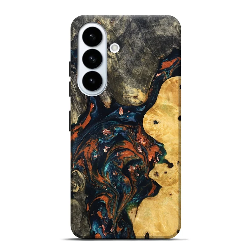 Galaxy S26 Plus Wood Live Edge Phone Case - Joana (Teal & Gold, 829855)