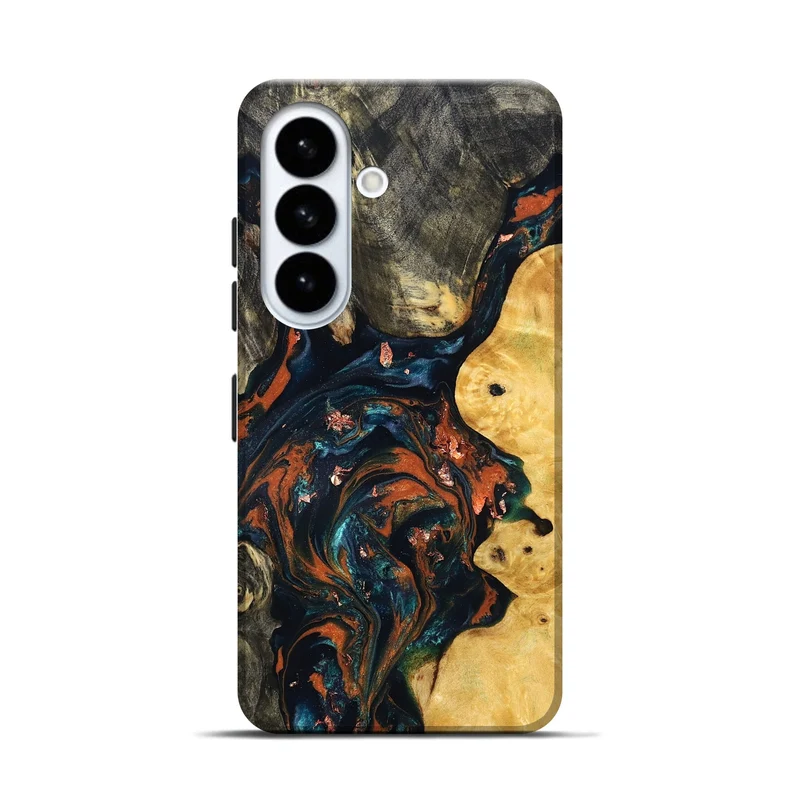 Galaxy S26 Wood Live Edge Phone Case - Joana (Teal & Gold, 829855)