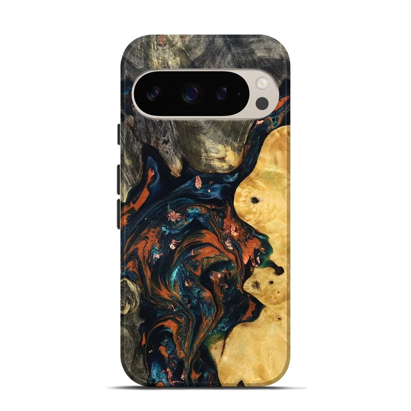 Pixel 9 Wood Live Edge Phone Case - Joana (Teal & Gold, 829855)