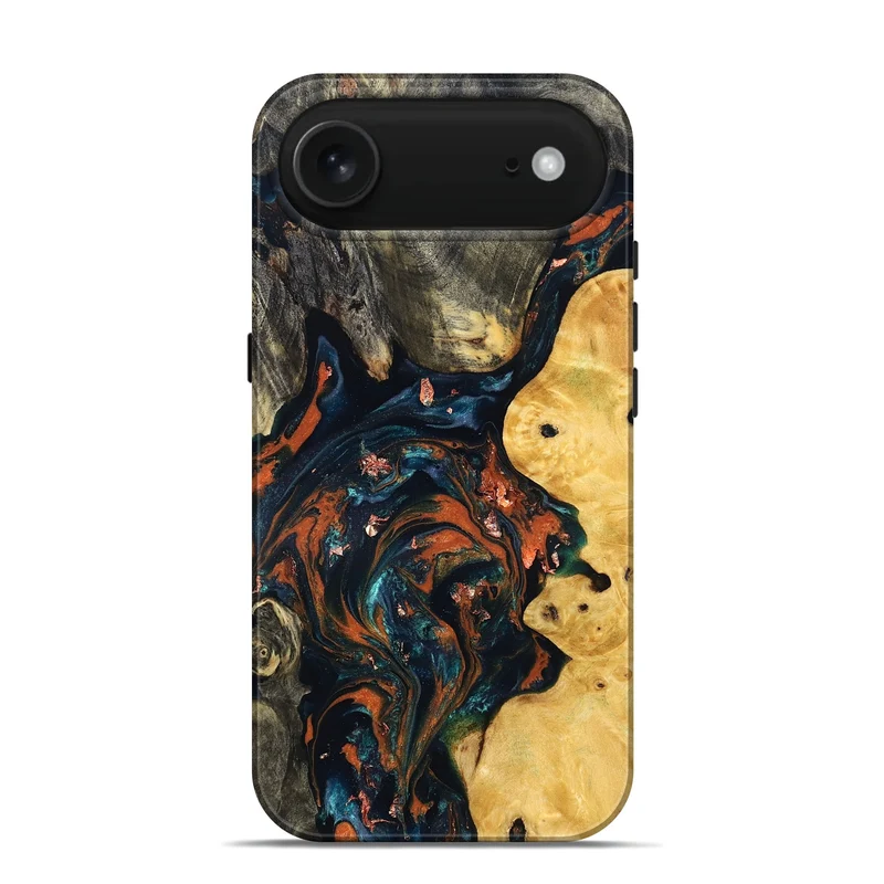 iPhone 17 Air Wood Live Edge Phone Case - Joana (Teal & Gold, 829855)