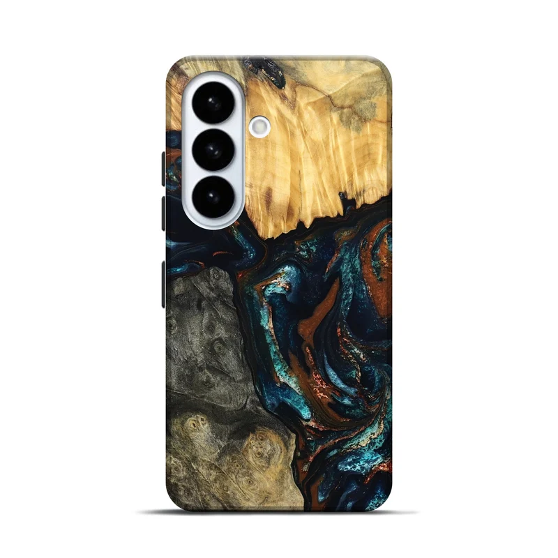 Galaxy S26 Wood Live Edge Phone Case - Boyd (Teal & Gold, 829843)
