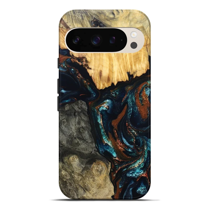 Pixel 10 Pro XL Wood Live Edge Phone Case - Boyd (Teal & Gold, 829843)