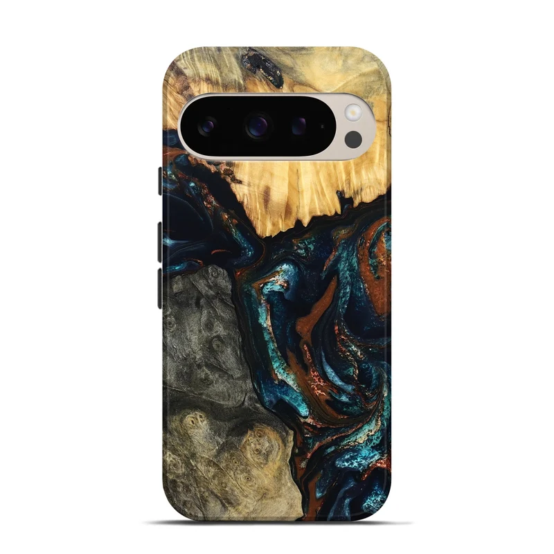 Pixel 9 Pro Wood Live Edge Phone Case - Boyd (Teal & Gold, 829843)