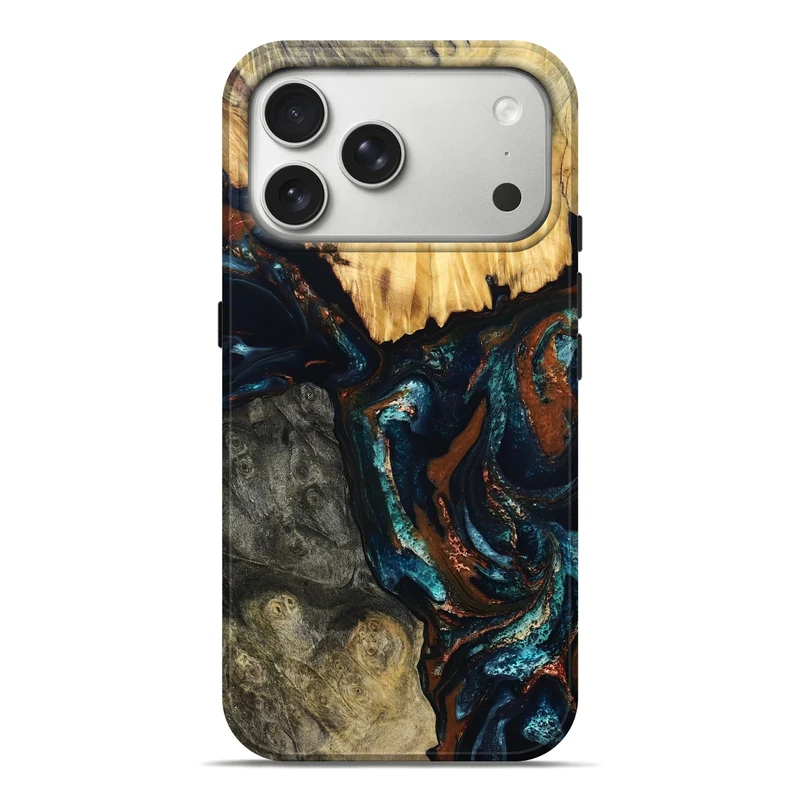 iPhone 17 Pro Max Wood Live Edge Phone Case - Boyd (Teal & Gold, 829843)