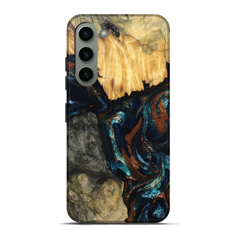 Galaxy S23 Plus Wood Live Edge Phone Case - Boyd (Teal & Gold, 829843)