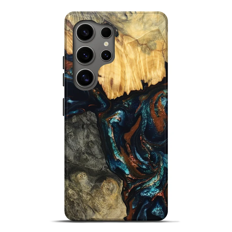 Galaxy S25 Ultra Wood Live Edge Phone Case - Boyd (Teal & Gold, 829843)