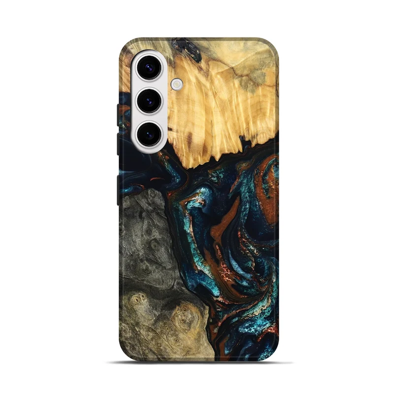 Galaxy S25 Wood Live Edge Phone Case - Boyd (Teal & Gold, 829843)